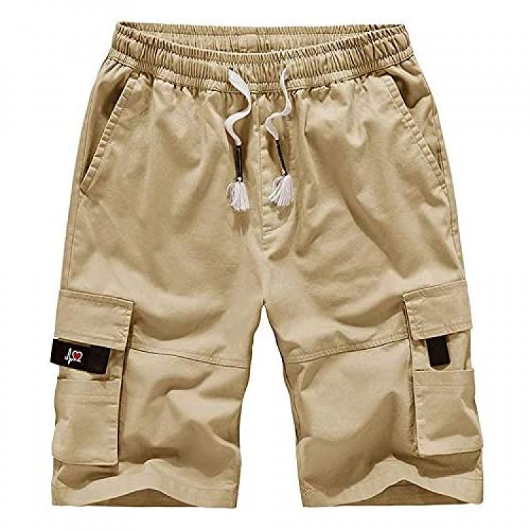 ELETOP Mens Casual Elastic Waist Cargo Shorts Relaxed Fit Outdoor Multi Pocket Work Shorts