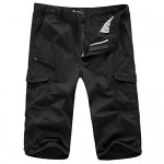 FASKUNOIE Men's 3/4 Cotton Cargo Short Pants Casual Loose Fit Outdoor Capri Long Shorts with Seven Pockets