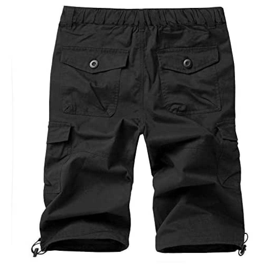 FASKUNOIE Men's 3/4 Cotton Cargo Short Pants Casual Loose Fit Outdoor ...
