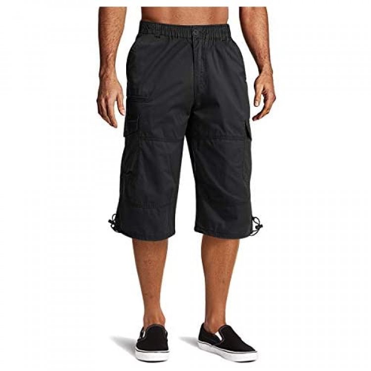 FASKUNOIE Men's 3/4 Cotton Cargo Short Pants Casual Loose Fit Outdoor Capri Long Shorts with Seven Pockets