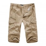KEFITEVD Men's Cotton 3/4 Capri Shorts Casual Military Elastic Cargo Shorts with Multi Pockets