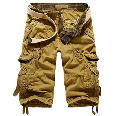 Leward Mens Casual Slim Fit Cotton Solid Multi-Pocket Cargo Camouflage Shorts