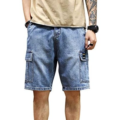 LONGBIDA Men's Loose Fit Denim Cargo Shorts with Multi Pockets