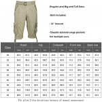 Mens Big and Tall Long Cargo Shorts Relaxed Fit Belted Tactical 14 Inseam Multi-Pocket Below Knee Capri Pants