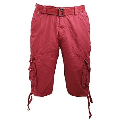 Mens Big and Tall Long Cargo Shorts Relaxed Fit Belted Tactical 14" Inseam Multi-Pocket Below Knee Capri Pants