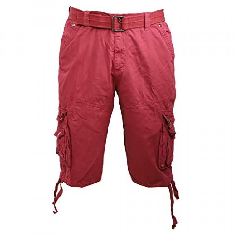Mens Big and Tall Long Cargo Shorts Relaxed Fit Belted Tactical 14 Inseam Multi-Pocket Below Knee Capri Pants