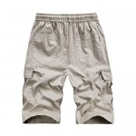 Narannbu Men's Elastic Waist 10'' Cargo Shorts Relaxed Fit Multi Pockets Cotton Casual Shorts