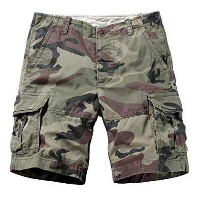 TRGPSG Men's Camo Multi-Pocket Relaxed Fit Casual Shorts Outdoor Camouflage Twill Cargo Shorts 11" Inseam