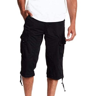 X RAY Men's Belted Tactical Cargo Long Shorts 18" Inseam Below Knee Length Multi Pocket 3/4 Capri Pants