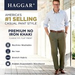 Haggar Men's Classic Fit Flat-Front Hidden Expandable Waistband Premium No Iron Khaki 42W x 29L - British Khaki