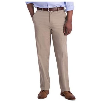 Haggar Men's Iron Free Premium Khaki Classic Fit Flat Front Expandable Waist Casual Pant