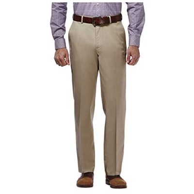 Haggar Men's Premium No Iron Khaki Classic Fit Expandable Waist Flat Front Pant