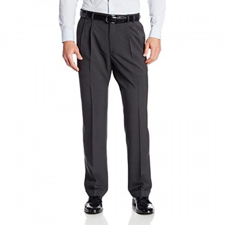 Van Heusen Men's Big and Tall Stretch Traveler Cuffed Crosshatch Pleated Pant