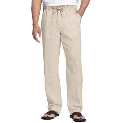 COOFANDY Men's Casual Linen Pants Elastic Waist Drawstring Cotton Trousers