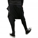 ellazhu Men Black Fashion Drop Crotch Loose Casual Yoga Harem Long Pants GYM161 A