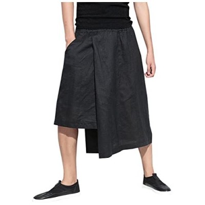 ellazhu Men Summer Casual Side Pockets Fashion Wide Leg Capri Harem Pants GYM136 A