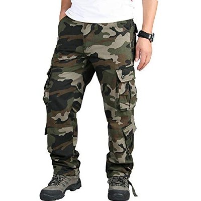Mesinsefra Mens Cargo Multi Pocket Military Camo Combat Work Relaxed-Fit Pants