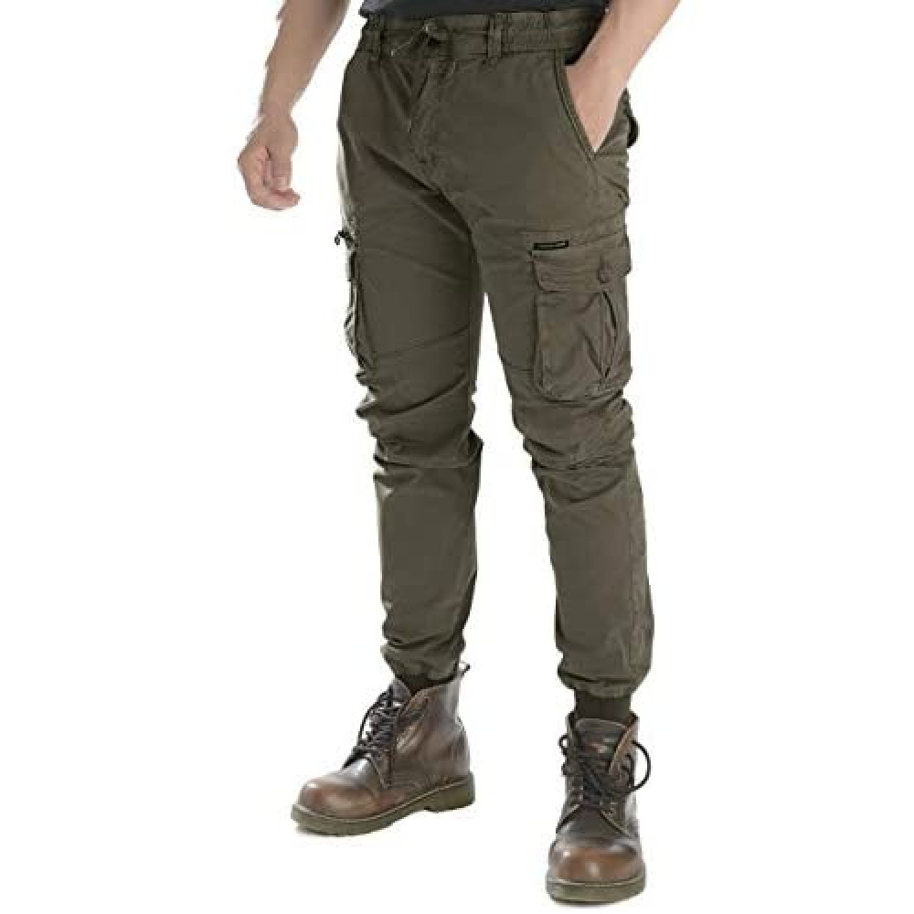 PULI Men's Tapered Cargo Pants Slim Fit Chino Joggers Work Trousers ...