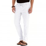 Sailwind Men's Drawstring Casual Summer Beach Loose Trousers Linen Pants with Elastic Waistband