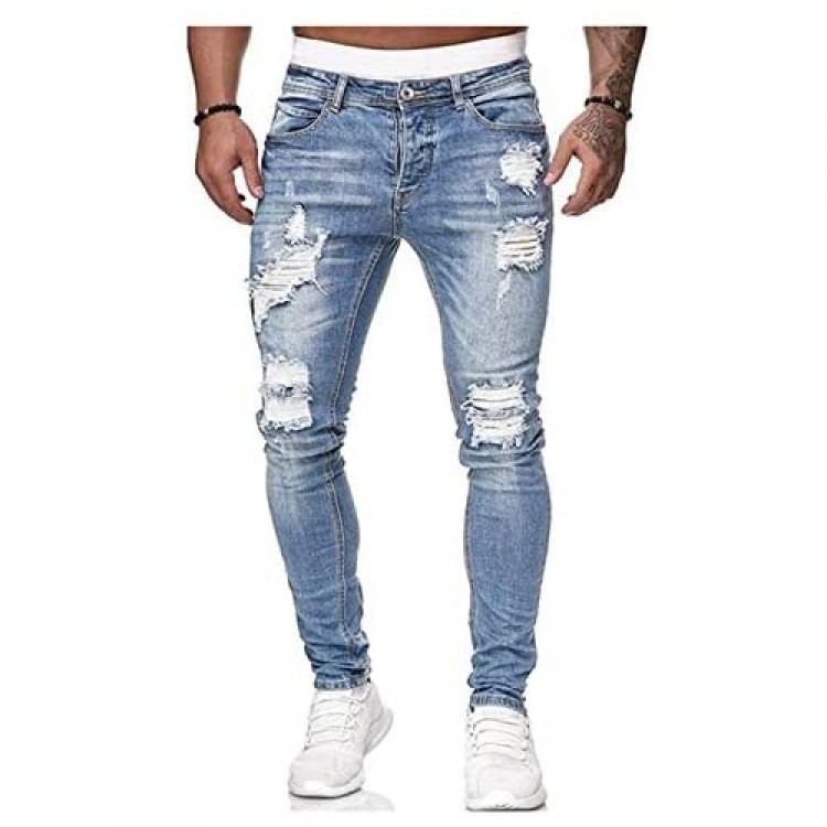 Annystore Men's Ripped Jeans Distressed Destroyed Skinny Slim Fit Stretch Denim Pants with Broken Holes