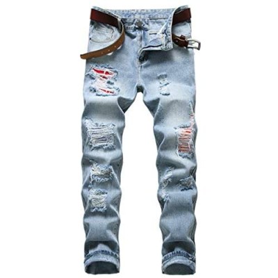 COOSVEN Men Ripped Jeans Slim Fit Straight Leg Denim Pants with Holes