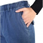 Locachy Men’s Elastic Waist Denim Pants Casual Loose Straight Jeans
