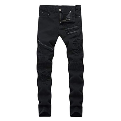 LONGBIDA Men's Ripped Straight Holes Hip Hop Biker Stretchy Slim Fashion Jeans