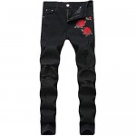 Nutriangee Men's Floral Jeans Ripped Skinny Distressed Destroyed Slim Fit Stretch Rose Embroidered Pants