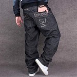 Ruiatoo Men's Baggy Jeans Classic Plain Loose Hip Hop Pants Dance Black Jeans Denim