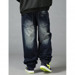 Yeokou Men's Loose Baggy Hip Hop Wash Denim Pants Straight Leg Jeans