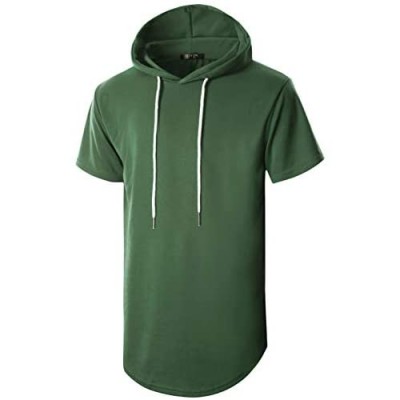 GIVON Mens Hipster Simple Longline Lightweight Pullover Long Sleeve Hooded Shirt