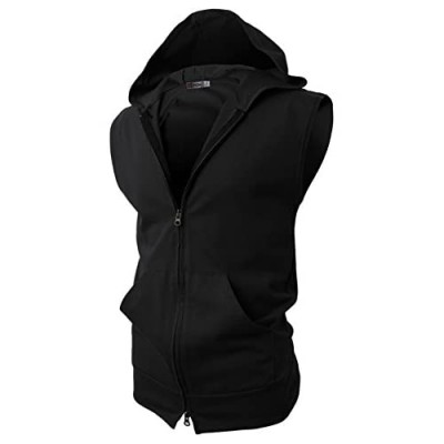 H2H Mens Casual Slim Fit Zip-up Hoodie Vest Lightweight Sleeveless Hooded