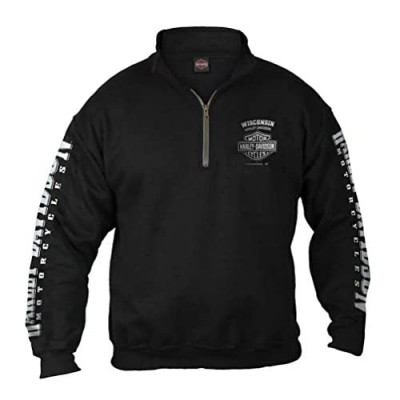 Harley-Davidson Men's Lightning Crest 1/4 Zip Cadet Pullover Sweatshirt Black