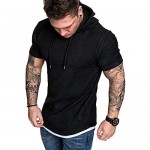 Men's Casual Hooded T-Shirts - Fashion Short Sleeve Solid Color Pullover Top Summer Blouse