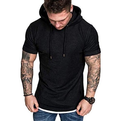 Men's Casual Hooded T-Shirts - Fashion Short Sleeve Solid Color Pullover Top Summer Blouse
