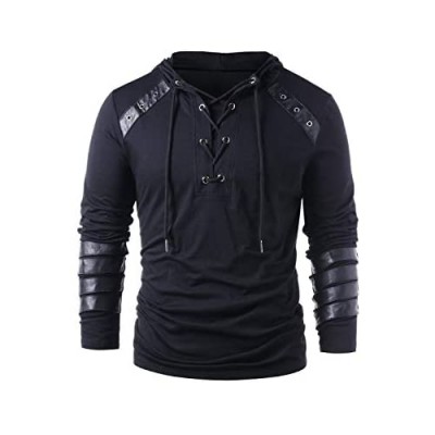 Men's Gothic Steampunk Shirts Sweatshirt Lace Up Long Sleeve Pullover Hooded Tee Tops