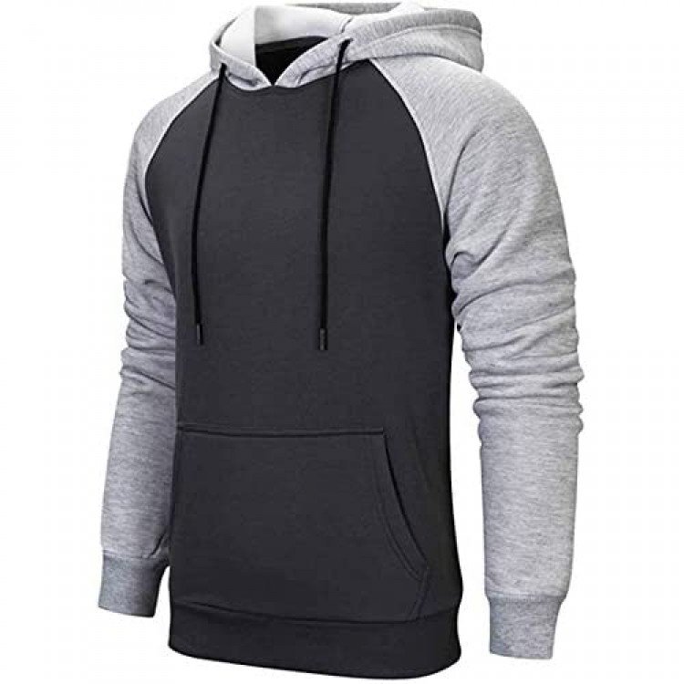 Mens Hoodies Pullover Color Block Sweatshirts Fleece Tops with Kanga Pocket