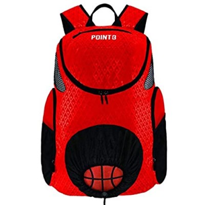 POINT 3 Road Trip 2.0 Basketball Backpack with Ball & Shoe Storage (Red)