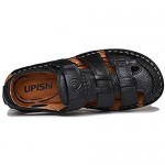 UPIShi Mens Casual Closed Toe Leather Sandals Outdoor Fisherman Adjustable Summer Shoes