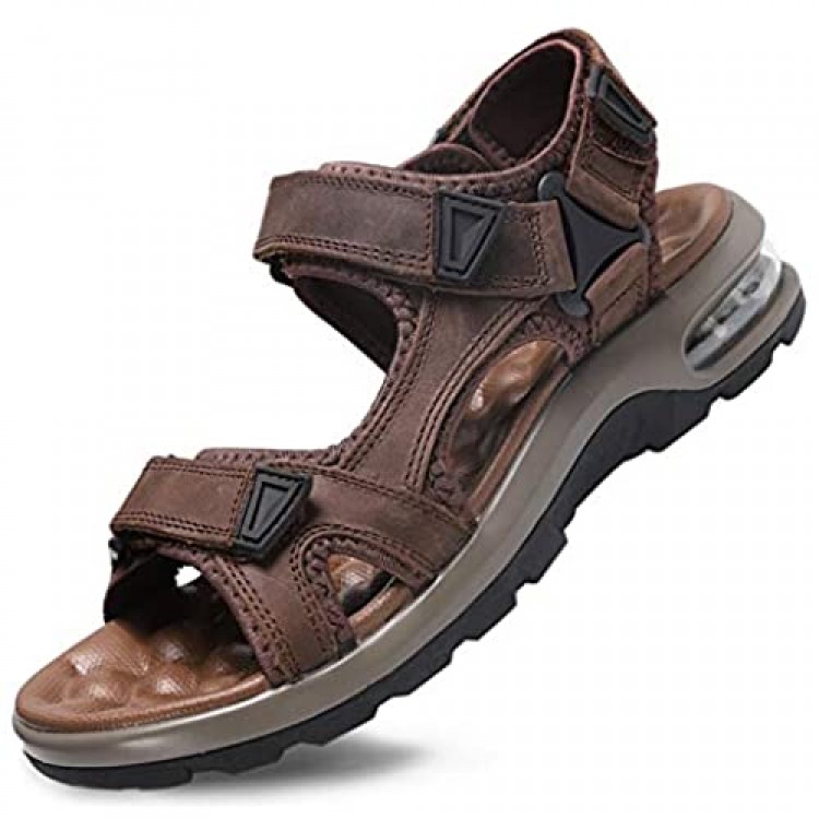 visionreast Mens Leather Sandals Open Toe Outdoor Hiking Sport Sandals Waterproof Summer Beach Shoes with Arch Support