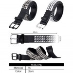 2 Pieces Studded Belt Stud Black Belt Pyramid Metal Belt for Jeans Pants Black Silver