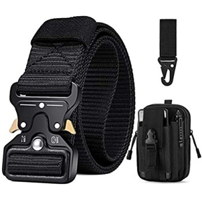BESTKEE Mens Tactical Belt 1.5" Nylon Military Rigger Belts Heavy Duty Work Belt Gift with Molle Pouch & Hook