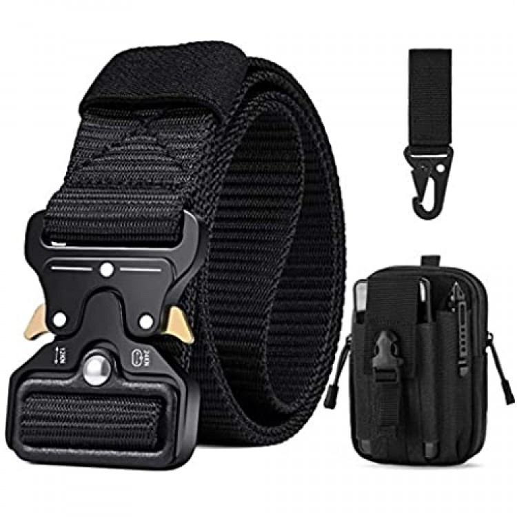 BESTKEE Mens Tactical Belt 1.5 Nylon Military Rigger Belts Heavy Duty Work Belt Gift with Molle Pouch & Hook