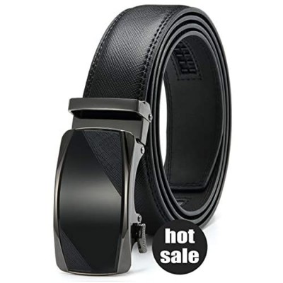 Black Ratchet Belts for Men Dress Men's Leather Belt Click Automatic Slide Metal Buckle Adjustable Belts for Men