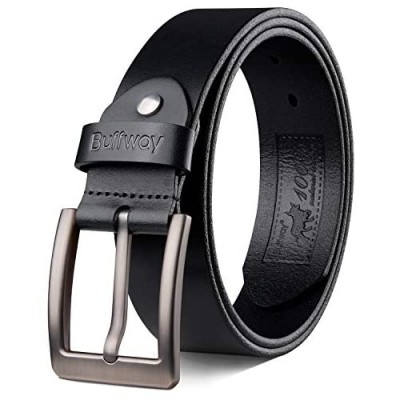 Buffway Belts for Men with Real Solid Leather and Buckle Durable Heavy Duty 1.5" Men's Dress and Casual Belt