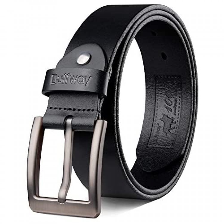 Buffway Belts for Men with Real Solid Leather and Buckle Durable Heavy Duty 1.5 Men's Dress and Casual Belt