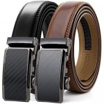 Chaoren Leather Ratchet Slide Belt 2 Pack with Click Buckle 1 1/4 in Gift Set Box - Adjustable Trim to Fit