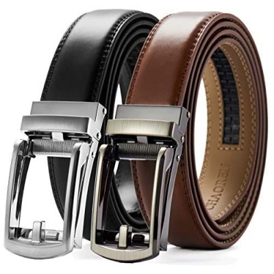 Click Belts for Men Comfort 2 Packs 1 1/4" CHAOREN Ratchet Dress Belt with Adjustable Slide Buckle Trim to Fit in Gift Set