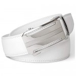CLUBBELTS Men's Leather Ratchet Belt with Automatic Buckle Black/White/Brown 1 3/8 Wide Adjustable Dress Belt for Men