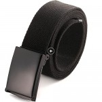 Cut To Fit Canvas Web Belt Size Up to 52 with Flip-Top Solid Black Military Belt Buckle (16 Color and Combo Pack Options)